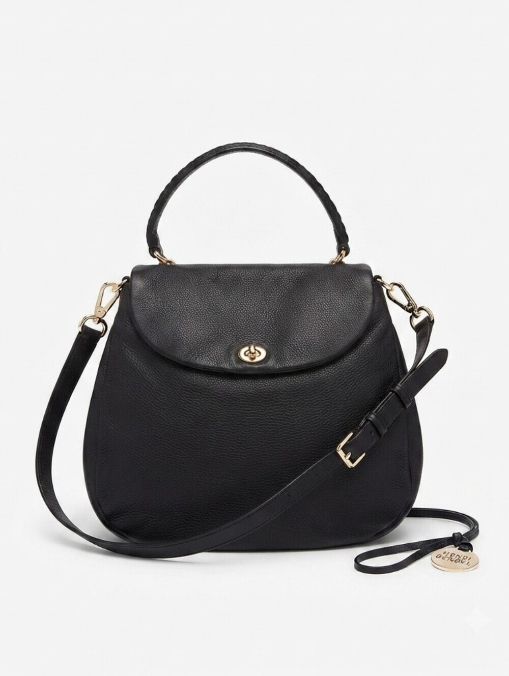 HENRI BENDEL Sutton Black Leather Turnlock Satchel Crossbody Shoulder Bag